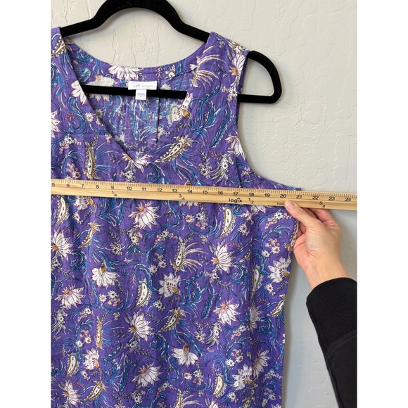 J. Jill Love Linen Midi Dress Floral Pansy Sleeveless Pockets Casual Purple Sz M - Picture 2 of 7